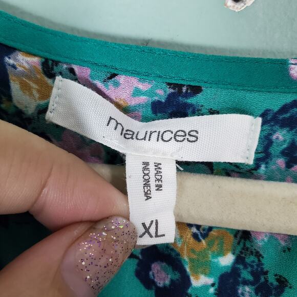 Maurices Womens Green Quarter Zip Front Cinched Waist Floral Sleeveless Dress XL - Picture 3 of 7